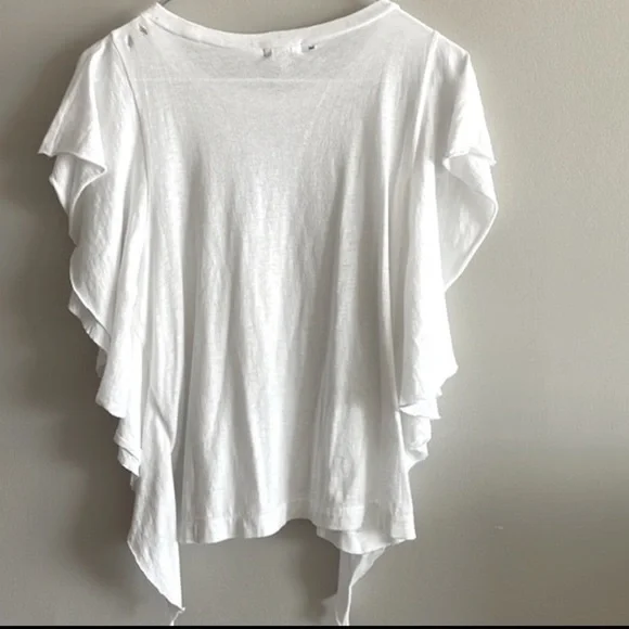 R13 White Distressed Flutter Sleeve T-Shirt XS